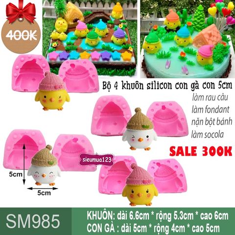 Bộ 4 khuôn silicon con gà con 5cm ( SM985 )