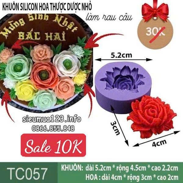Khuôn silicon làm rau câu hoa thược dược nằm nghiêng nhỏ 4cm ( TC057 )