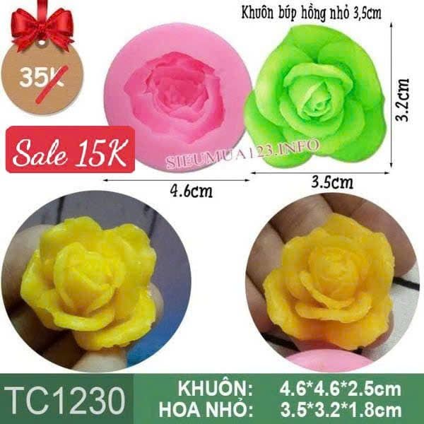 Khuôn rau câu silicon búp hoa hồng xòe nhỏ 3,5cm ( TC1230 )