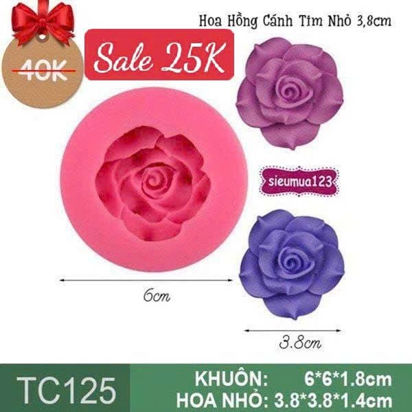 Khuôn silicon làm rau câu Hoa Hồng Cánh Tim Nhỏ 3,8cm ( TC125 ) CÒN NHIỀU
