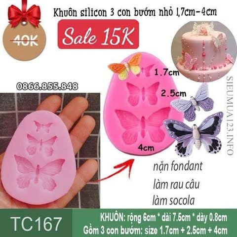 Khuôn silicon 3 con bướm nhỏ 1,7cm-4cm ( TC167 )