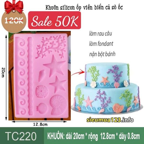 Khuôn Silicon Ốp Viền thành biển sò ốc ngôi sao rong biển gợn sóng 20cm ( TC220 )