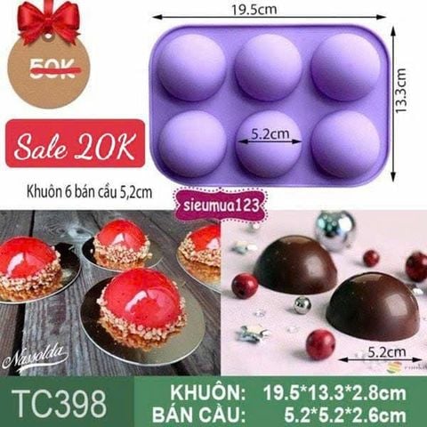 Khuôn nướng bánh silicon 6 bán cầu 5,2cm ( TC398 ) CÒN NHIỀU