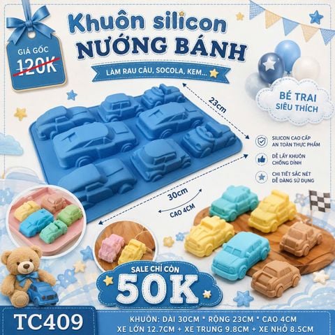 Khuôn silicon 8 chiếc xe ô tô xe hơi to 8,5cm - 12,7cm ( TC409 )