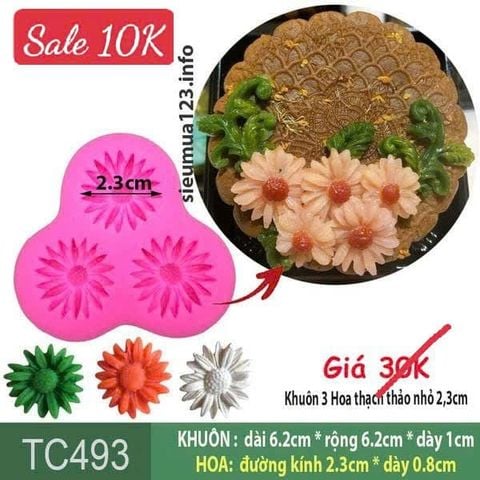 Khuôn silicon làm bánh trung thu 3 Hoa thạch thảo nhỏ 2,3cm ( TC493 )