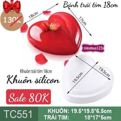Khuôn mousse silicon trái tim 18cm ( TC551 ) còn nhiều