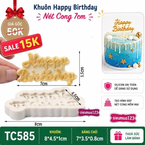 Khuôn Silicon Chữ Happy Birthday Nét Cong 7cm ( TC585 )