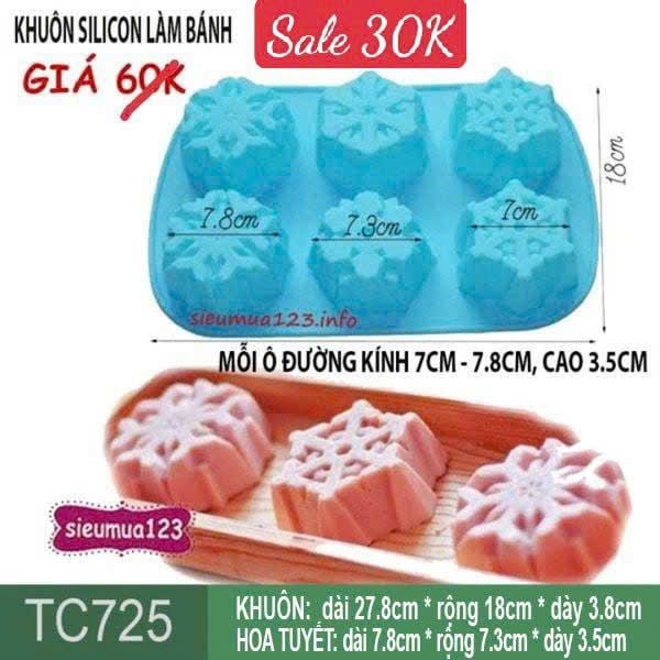 Khuôn silicon 6 hoa tuyết to 7,8cm ( TC725 ) CÒN NHIỀU