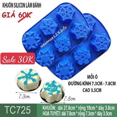 Khuôn silicon 6 hoa tuyết to 7,8cm ( TC725 ) CÒN NHIỀU