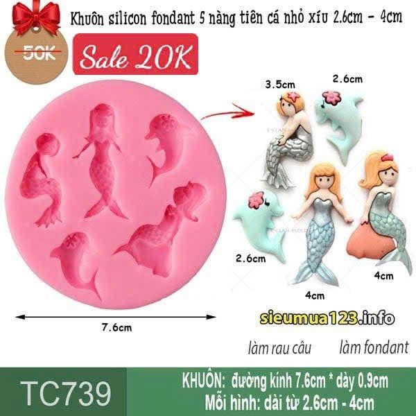 Khuôn silicon fondant 5 nàng tiên cá nhỏ xíu 2,6cm - 4cm ( TC739 )