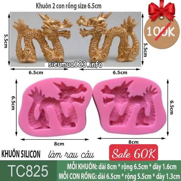 Khuôn silicon làm rau câu 2 con rồng nằm 6cm ( TC825 )