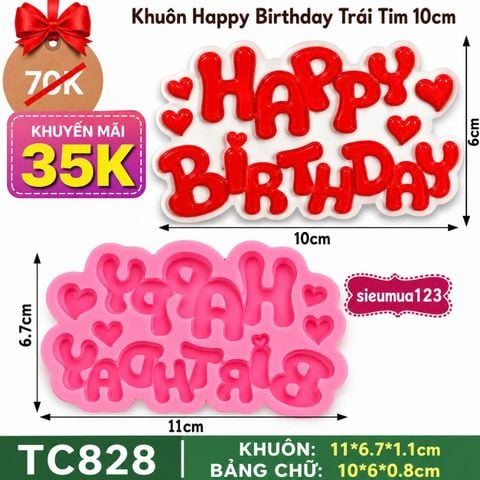 Khuôn Silicon Chữ Happy Birthday Tim 10cm ( TC828 )