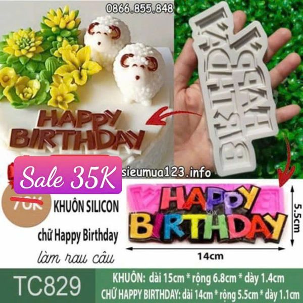 Khuôn silicon chữ happy birthday nét in 14cm ( TC829 )