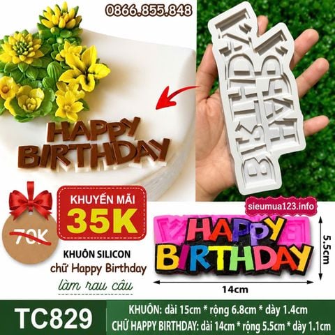 Khuôn silicon chữ happy birthday nét in 14cm ( TC829 )