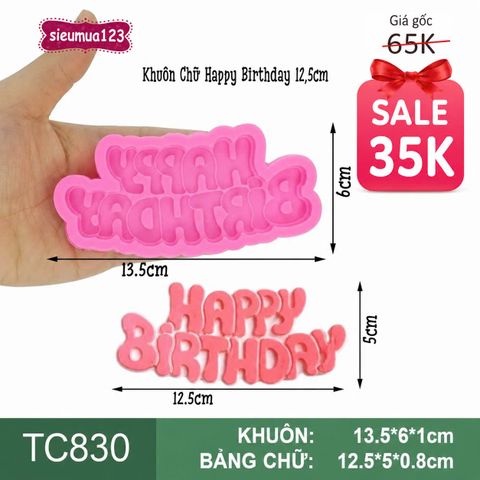 Khuôn Silicon Chữ Happy Birthday Nét Tròn 12,5cm ( TC830 )