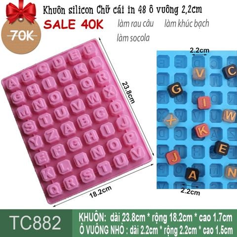 Khuôn silicon Chữ cái in 48 ô vuông 2,2cm ( TC882 )