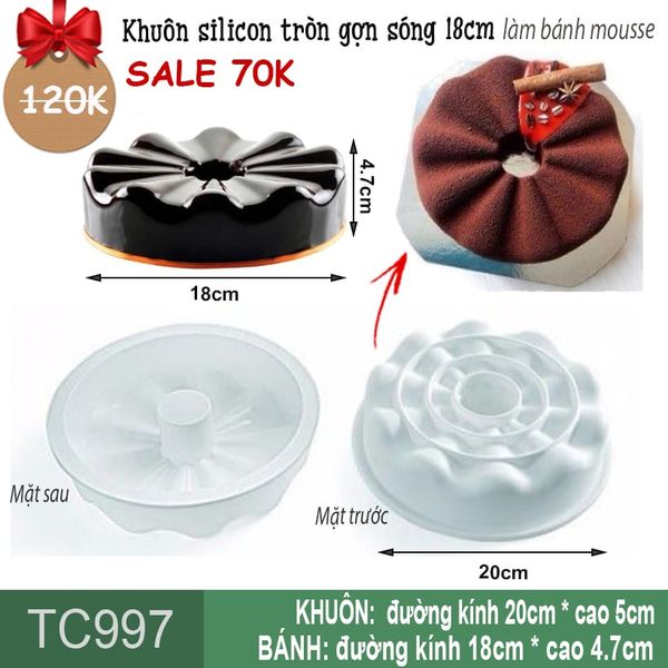 Khuôn silicon làm bánh mousse tròn gợn sóng 18cm ( TC997 ) còn 10 cái