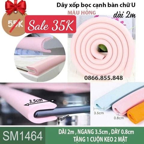 Dây xốp bọc cạnh bàn chữ U màu hồng kem sáng dài 2m ( SM1464 ) có kèm keo dán