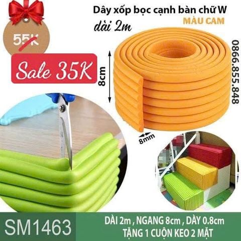 Dây xốp bọc cạnh bàn chữ W dài 2m màu cam đậm (SM1463 ) kèm keo dán