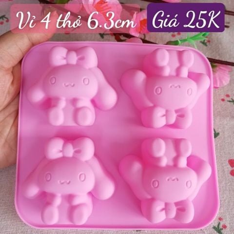 Khuôn silicon 4 con thỏ tai dài 6,3cm ( SM1983 )