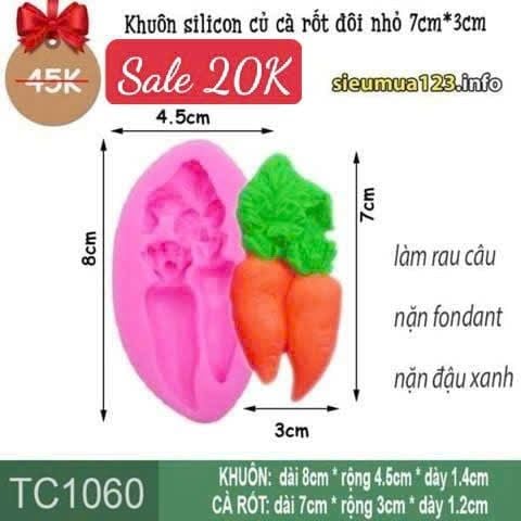 Khuôn silicon củ cà rốt đôi nhỏ 7cm ( TC1060 )
