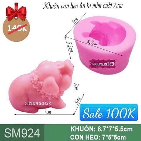 Khuôn rau câu silicon con heo ủn ỉn mỉm cười 7cm ( SM924 )