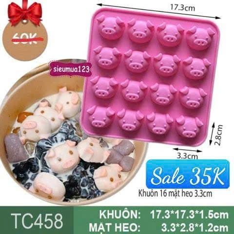 Khuôn silicon trà sữa 16 mặt heo 3.3cm ( TC458 )
