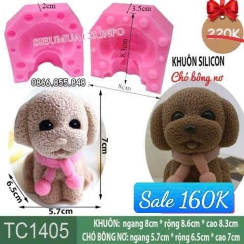 Khuôn silicon làm rau câu con chó bông nơ 7cm ( TC1405 ) 369gr