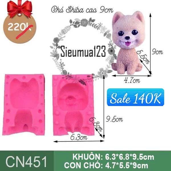 Khuôn silicon con chó Shiba cao 9cm ( CN451 )