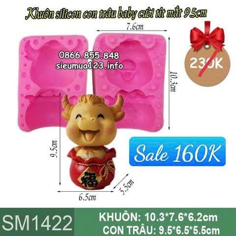 Khuôn silicon làm rau câu con trâu cười tít mắt ngồi trong túi vàng chữ Phúc 9,5cm ( SM1422 )
