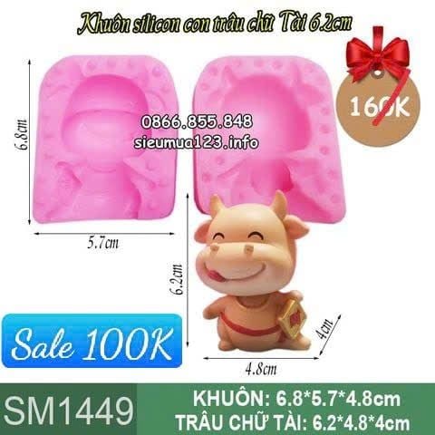 Khuôn silicon làm rau câu con trâu chữ Tài 6,2cm ( SM1449 )