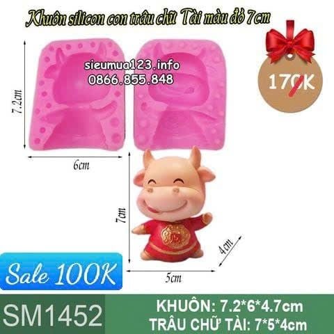 Khuôn silicon làm rau câu con trâu chữ Tài màu đỏ 7cm ( SM1452 )