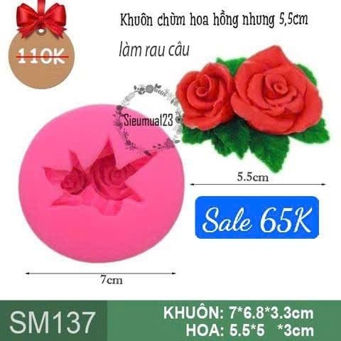 Khuôn rau câu silicon 4d: Khuôn chùm hoa hồng nhung 5,5cm ( SM137 )