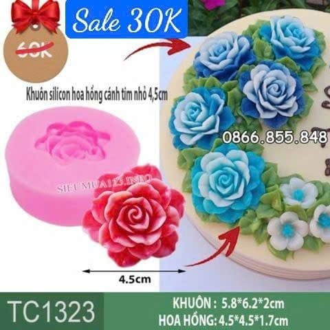 Khuôn silicon hoa hồng cánh tim 4,5cm ( TC1323 )