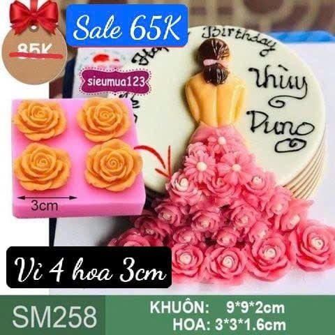 Khuôn silicon 4 hoa hồng nhỏ 3cm ( SM258 )