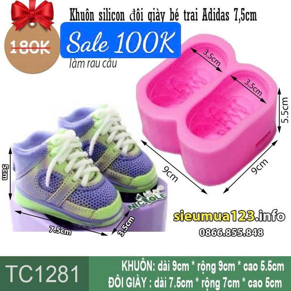 Khuôn silicon đôi giày bé trai Adidas 7,5cm ( TC1281 )