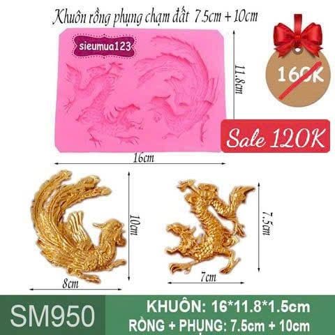 Khuôn silicon con rồng phụng chạm đất 7,5cm + 10cm ( SM950 )