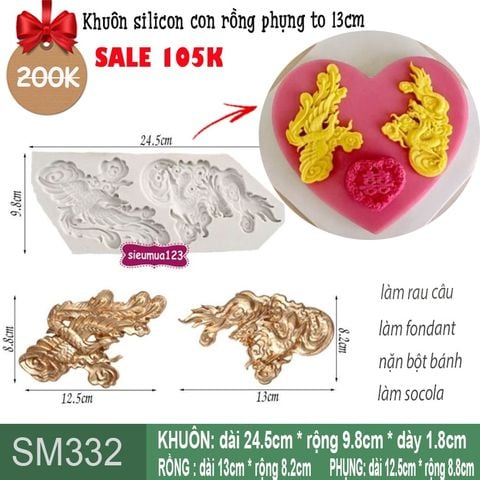 Khuôn silicon con rồng phụng to 13cm ( SM332 )