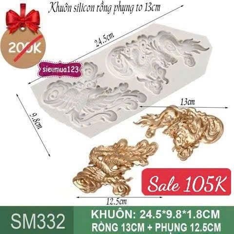 Khuôn silicon con rồng phụng to 13cm ( SM332 )
