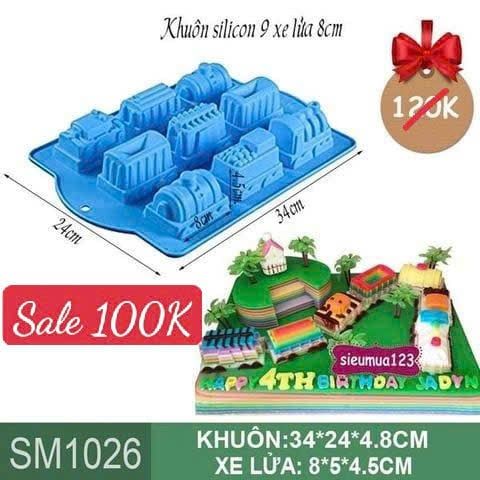 Khuôn silicon làm bánh xe lửa 9 toa to 8cm ( SM1026 )