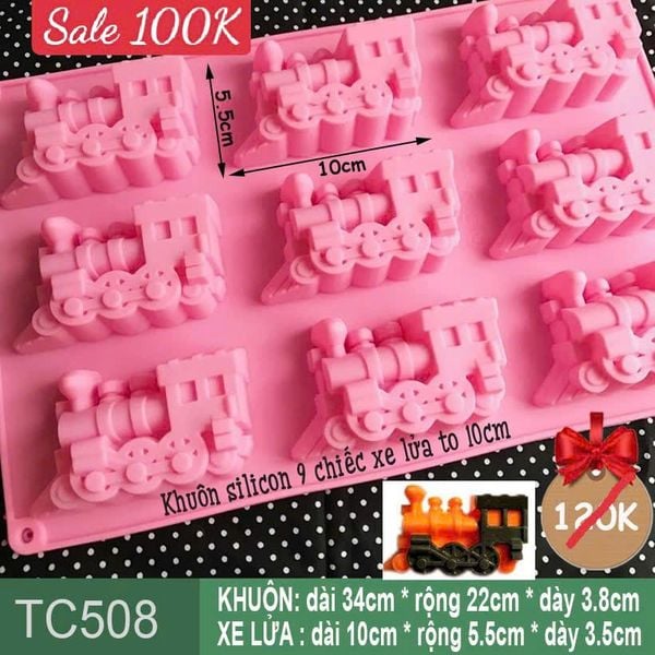 Khuôn silicon 9 chiếc xe lửa to 10cm ( TC508 )