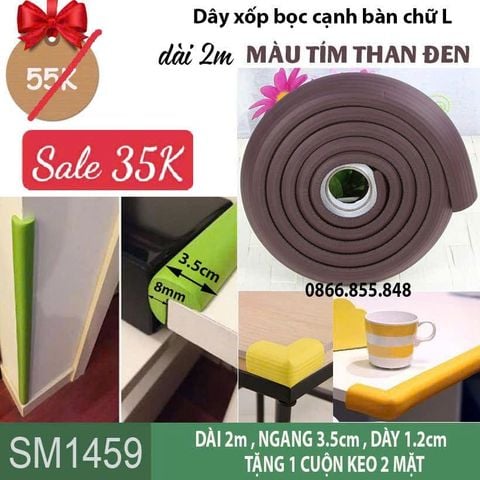 Dây xốp bọc cạnh bàn chữ L màu tím than đen dài 2m (SM1459 ) bản dày kèm keo dán