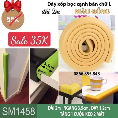 Dây xốp bọc cạnh bàn chữ L màu đồng dài 2m (SM1458 ) bản dày kèm keo dán