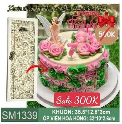Khuôn silicon làm rau câu ốp viền hoa hồng có lá 32cm*10cm ( SM1339 ) xinh