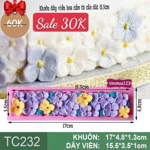 Khuôn silicon dây viền cẩm tú cầu 15,5cm ( TC232 )