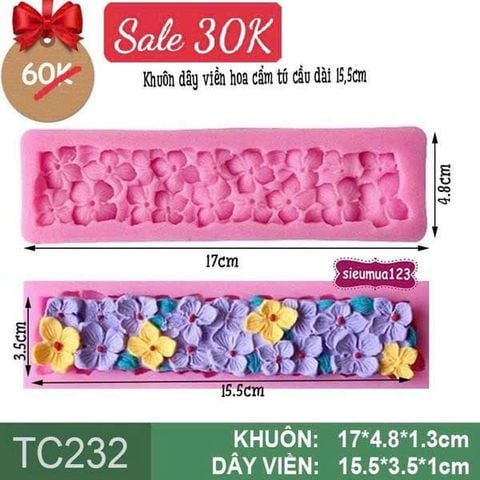 Khuôn silicon dây viền cẩm tú cầu 15,5cm ( TC232 )