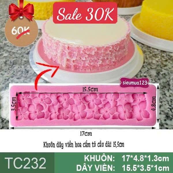 Khuôn silicon dây viền cẩm tú cầu 15,5cm ( TC232 )