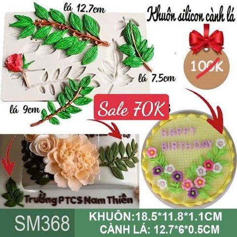 Khuôn silicon làm rau câu cành lá dài 12,7cm ( SM368 )
