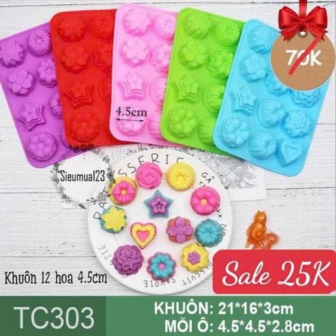 Khuôn rau câu dừa: Khuôn 12 hoa đủ loại 4,5cm ( TC303 )