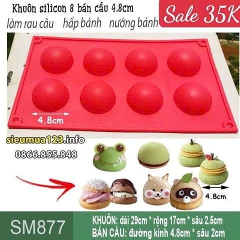 Khuôn nướng bánh silicon 8 bán cầu 4.8cm ( SM877 )
